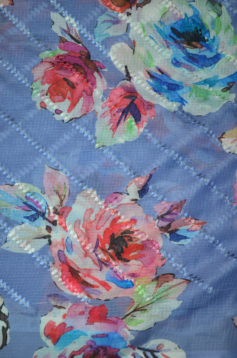 Digital Printed Kota  Cotton By Silk Embroidered Fabric ( TO BUY A QUANTITY OF 1.5,2.5,3.5 PLEASE CALL US AT 9930655009)