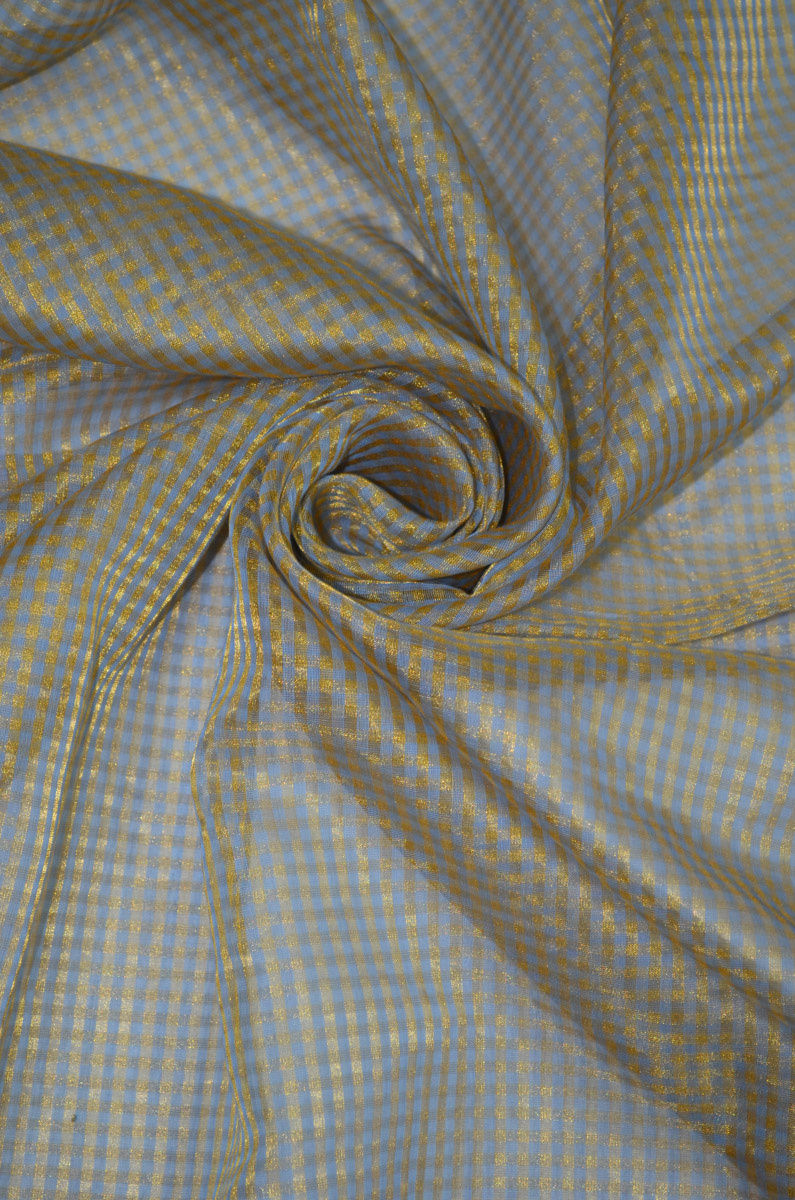 Handloom Pure Chanderi Tissue Checkered Zari Based Kurta Piece With A Tissue Based Plain Chanderi  Matching Lower