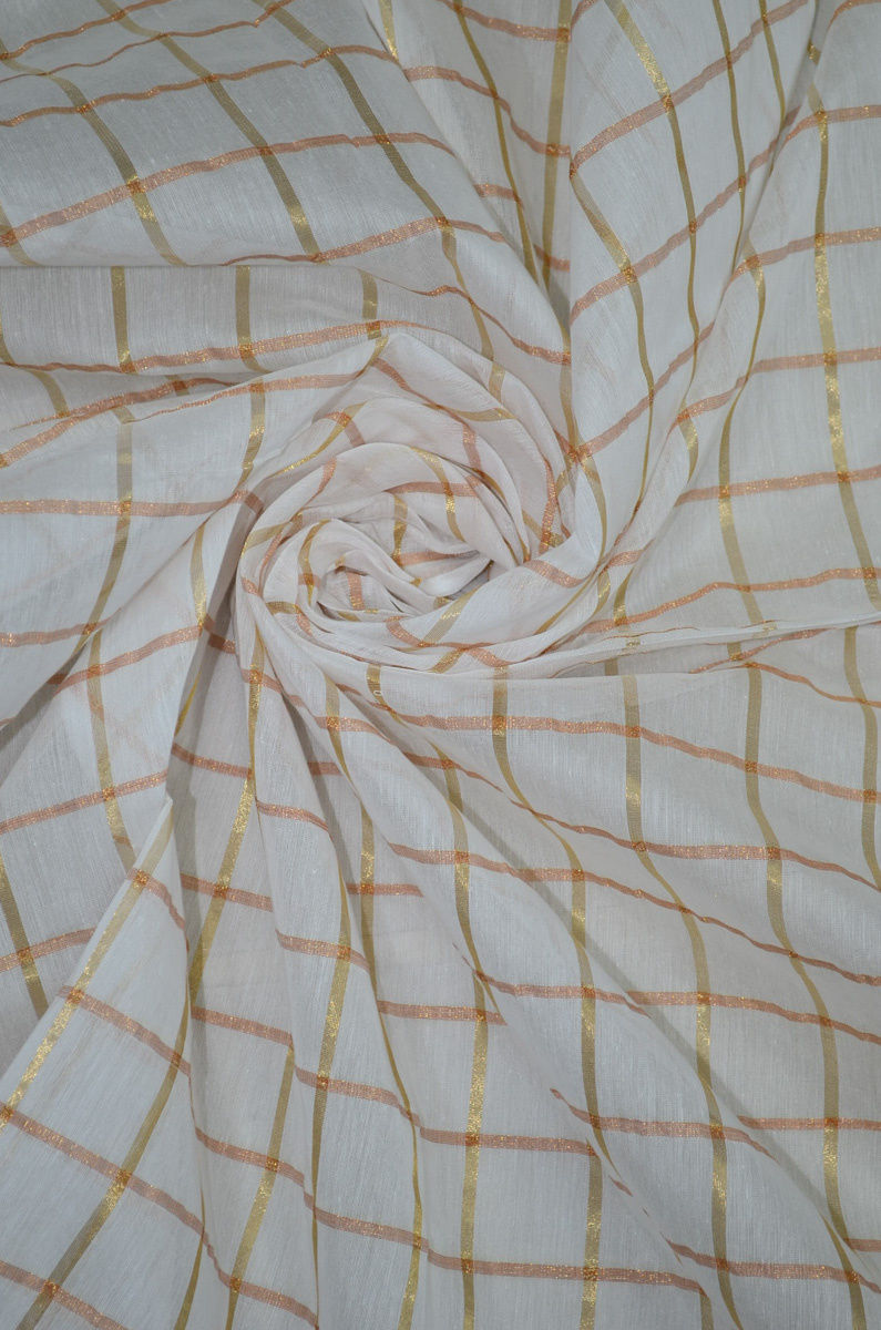 Chanderi  Checkered  Cotton by Silk Fabric