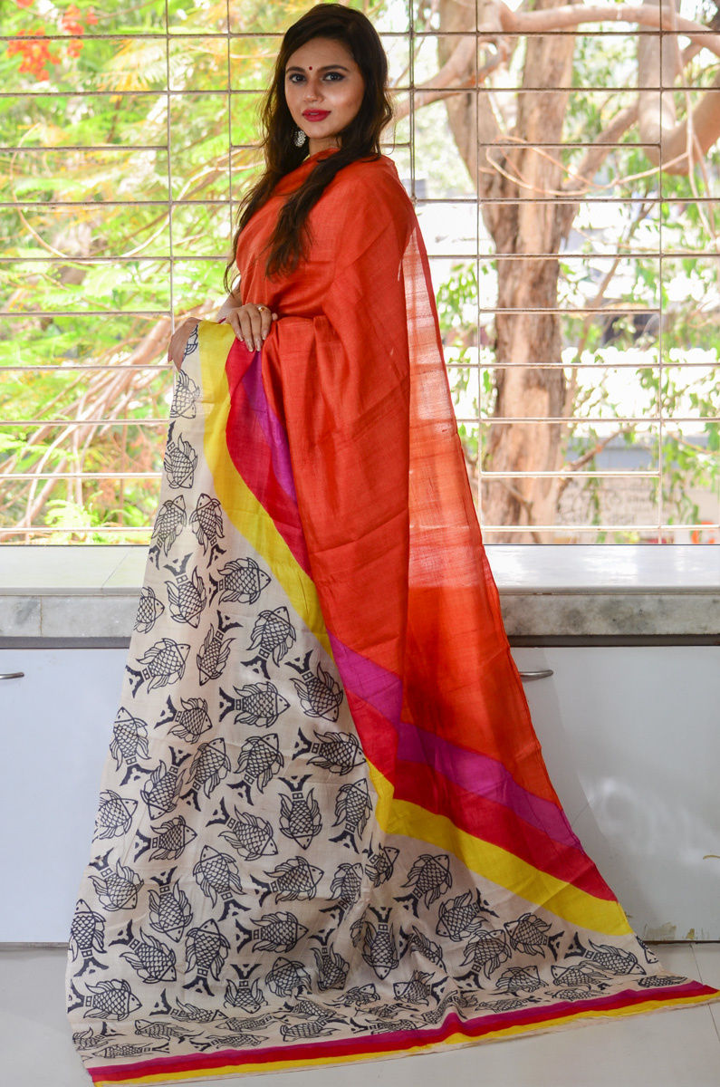 Pure Tussar Batik Silk Saree