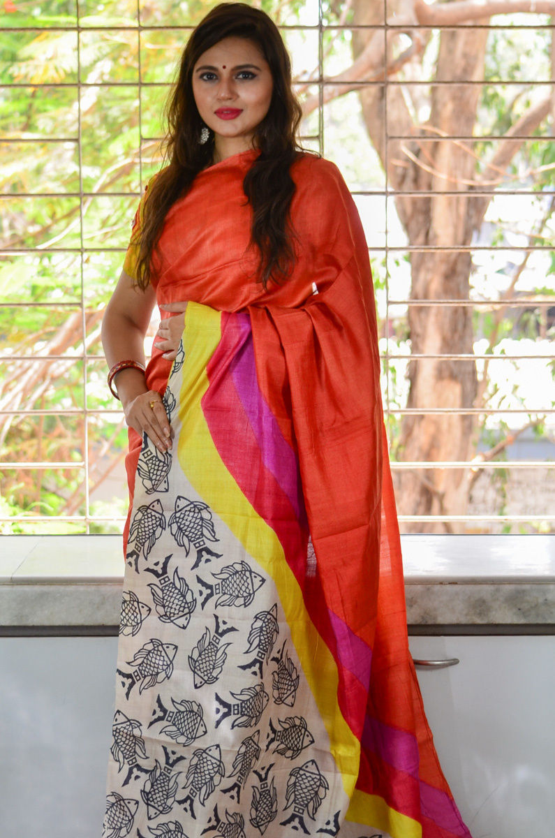 Pure Tussar Batik Silk Saree