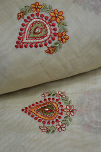 Chanderi Cotton by Silk Butti Embroidered Fabric