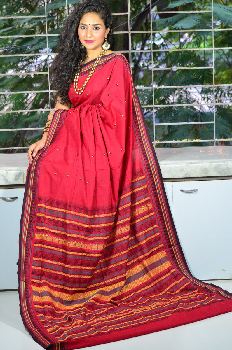 Mercerized Cotton Handloom Traditional Designer Dongaria Kondh Sambalpuri Saree