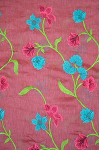 Pure Linen Silk All Over Embroidered Flower Designed Fabric