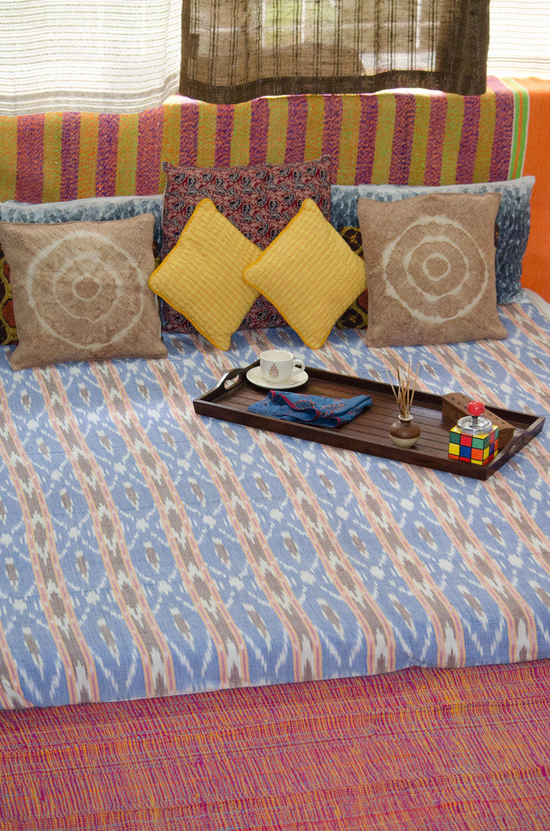 Pure Cotton Handloom Double Ikat Double Bed Cover ( Lenght - 108 x 90 inches Widht)