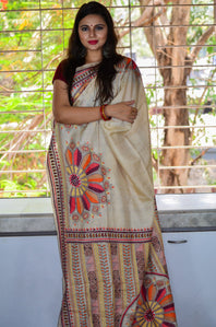 Pure Silk Kantha  Hand - Work Saree