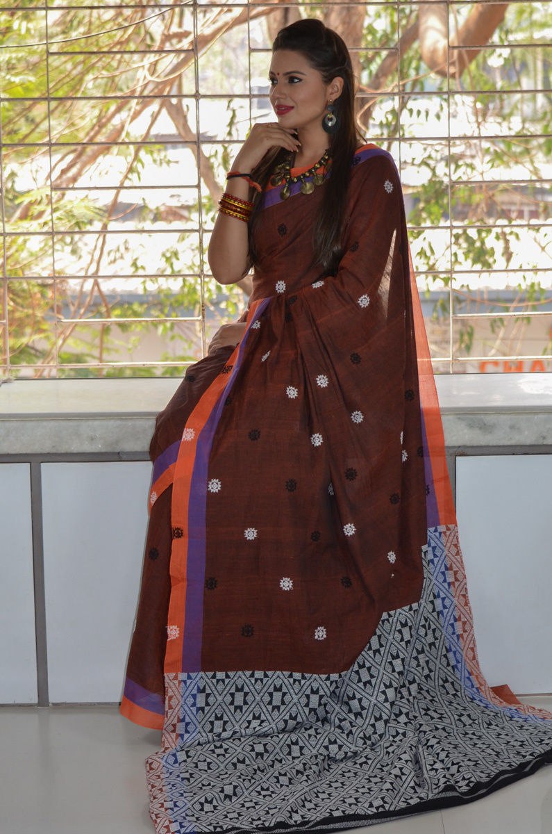 Handwoven  Pure Eri Silk by cotton blended  Assamese  Inspired Woven Jaal Pallu  Booti Saree