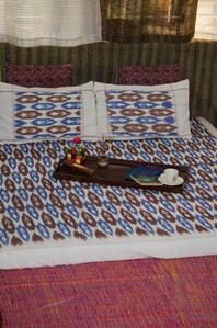 Pure Cotton Handloom Double Ikat Double Bed Cover ( Lenght - 108 x 90 inches Widht)