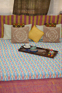 Pure Cotton Handloom Double Ikat Double Bed Cover ( Lenght - 108 x 90 inches Widht)