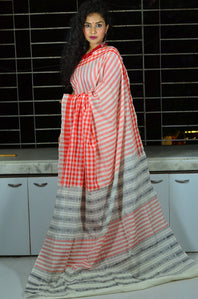 Gamcha Checkered Sambalpuri Pallu Cotton Handloom  Designer  Saree