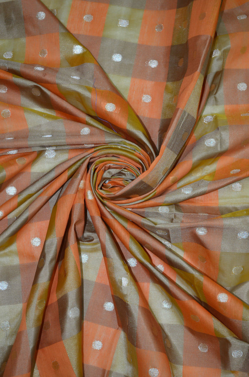 Chanderi Booti Slub Textured Checkered Fabric ( TO BUY A QUANTITY OF 1.5,2.5,3.5 PLEASE CALL US AT 9930655009)