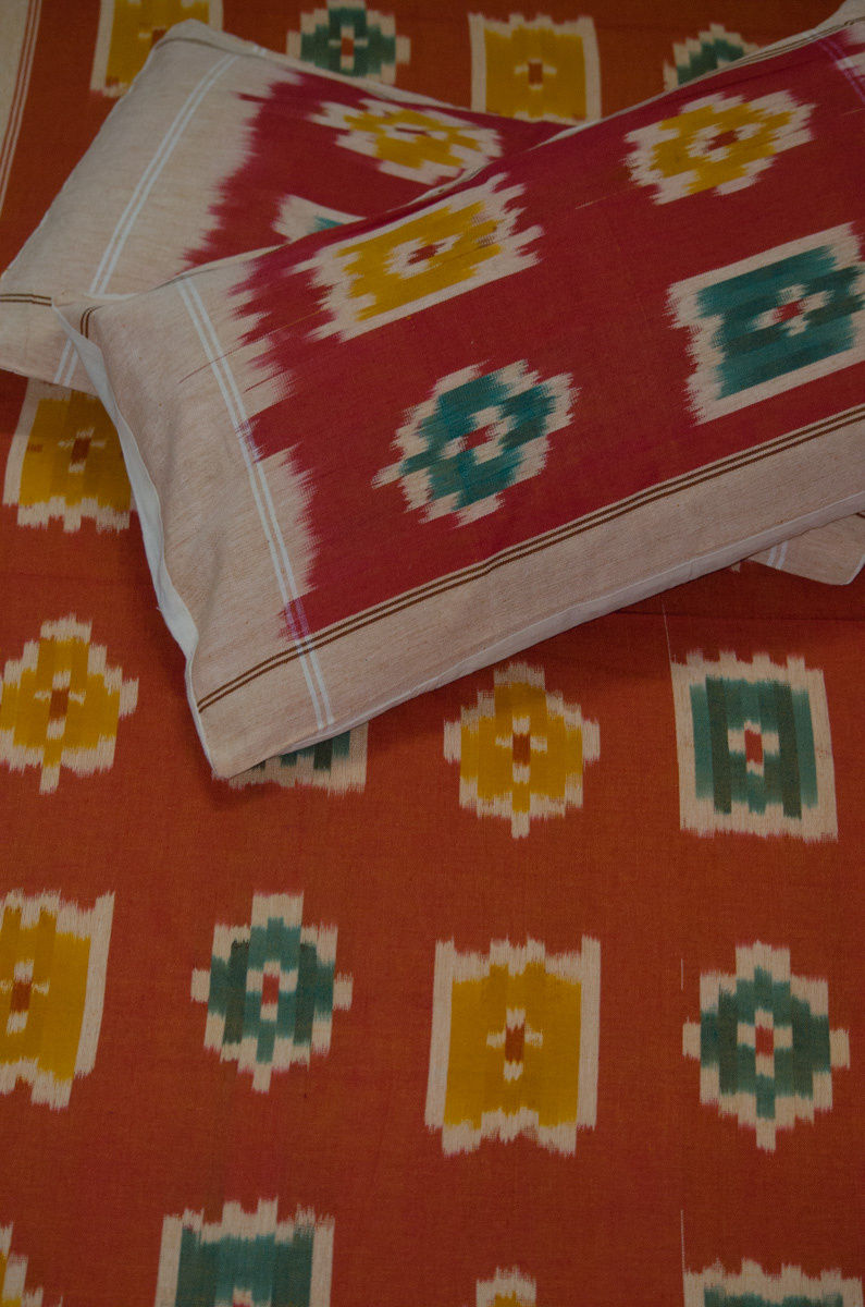 Pure Cotton Handloom Double Ikat Double Bed Cover ( Lenght - 108 x 90 inches Widht)