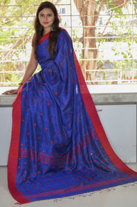 Pure Tussar Silk Kantha/Rabari Embroidered Designer Saree