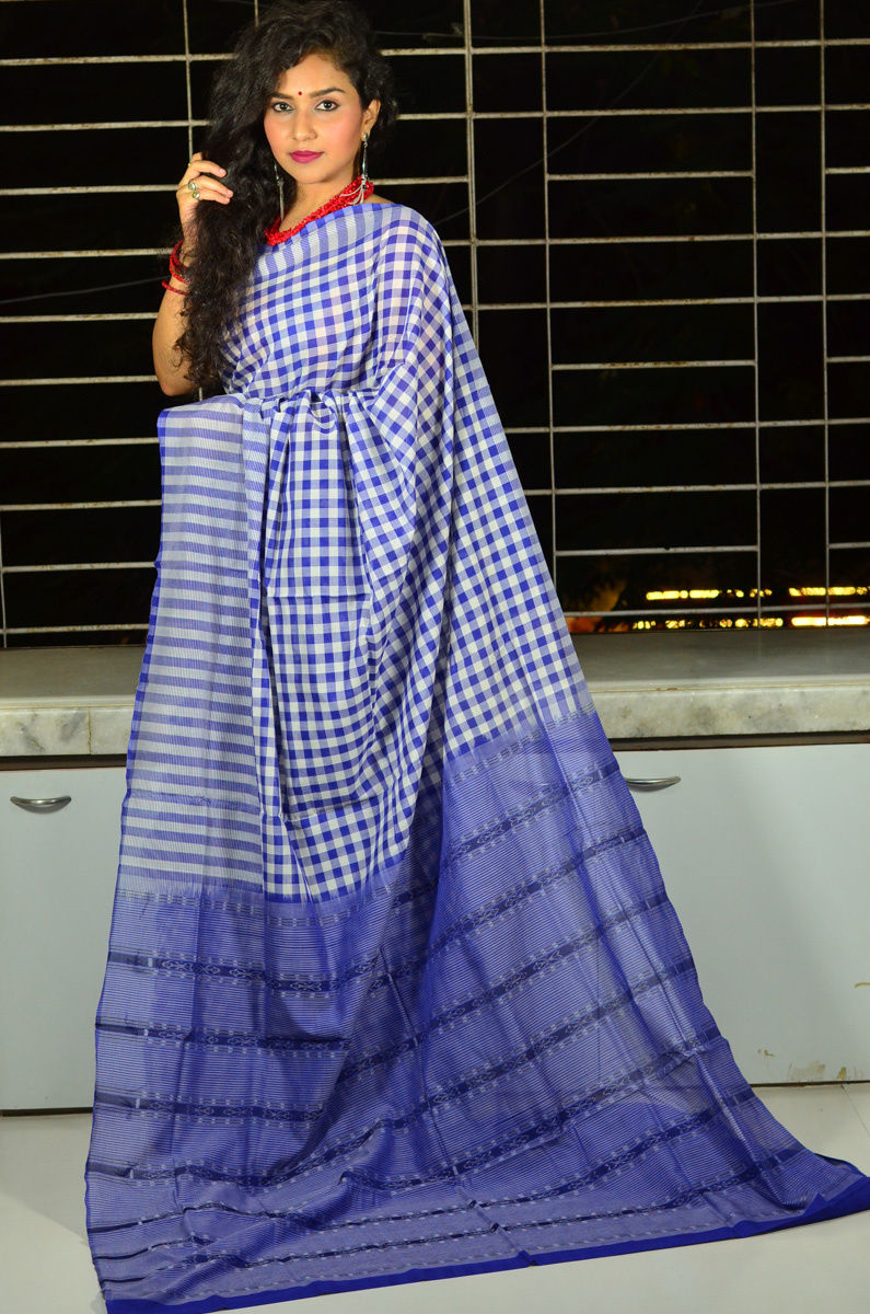 Gamcha Checkered Sambalpuri Pallu Cotton Handloom  Designer  Saree