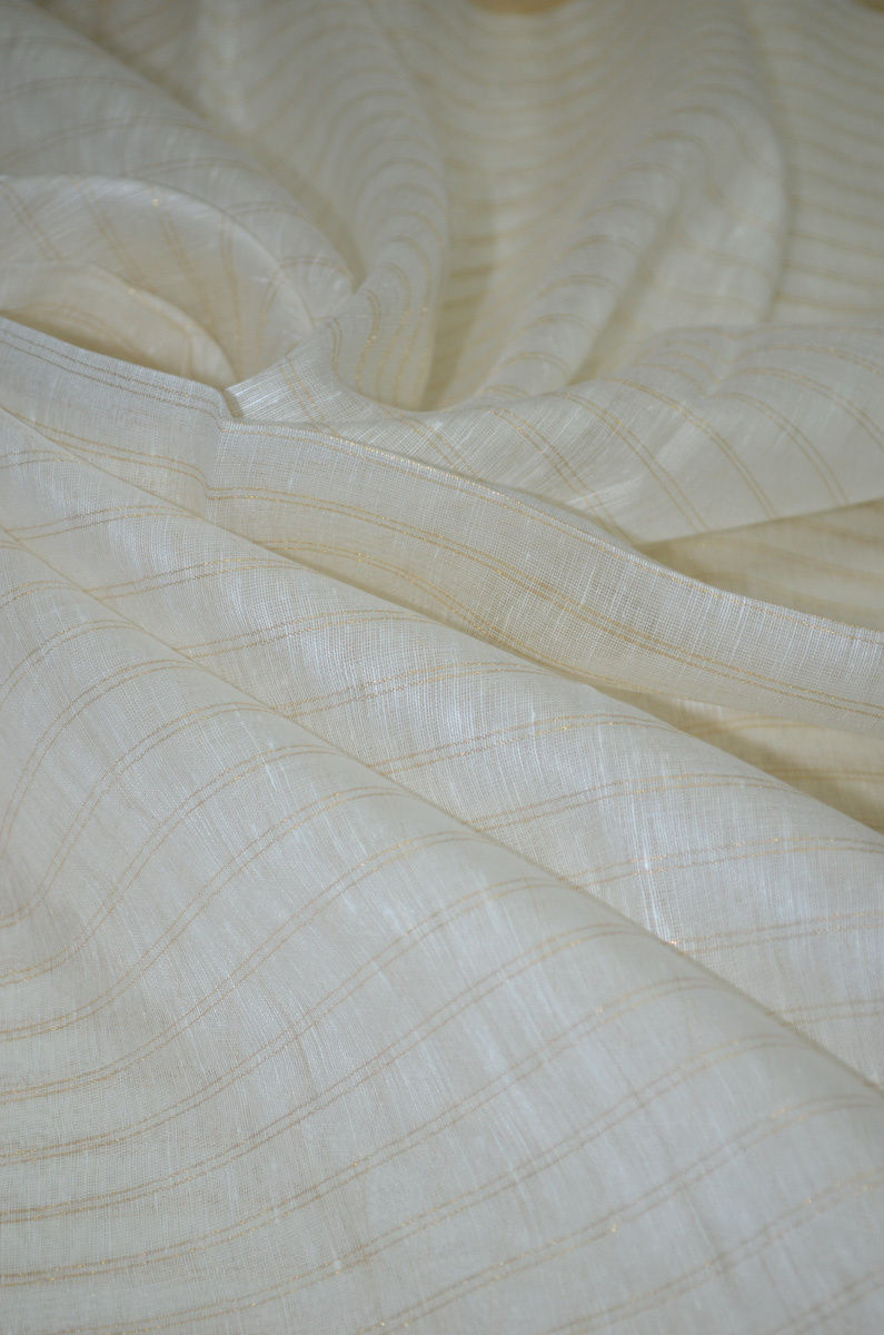 Pure Checkered Handloom Silk Linen Zari Bordered Fabric