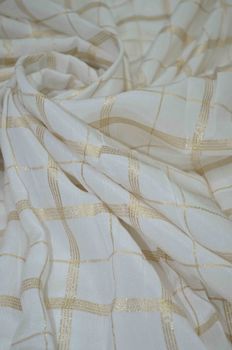 Georgette All Over Jaal Broad Checkered Banarasi Fabric  (This fabric is dyeable)(The color option chart has been given along with the pictures of the fabric) ( To book an option of 1.5,2.5,3.5 etc Please call us on 9930655009)