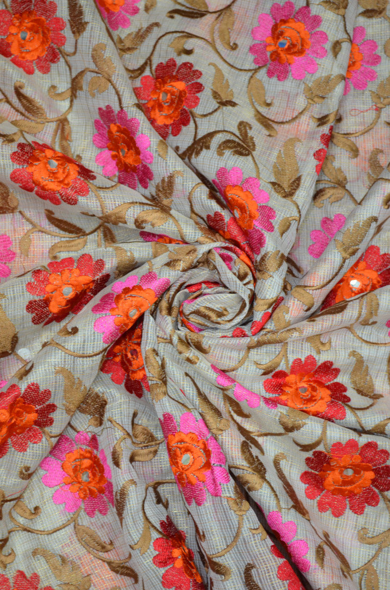 Soft Kota Silk All Over Embroidered Fabric ( To book an option of 1.5,2.5,3.5 etc Please call us on 9930655009)