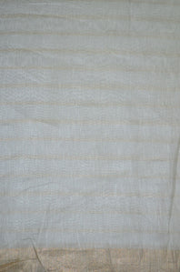 Pure Checkered Handloom Silk Linen Zari Bordered Fabric