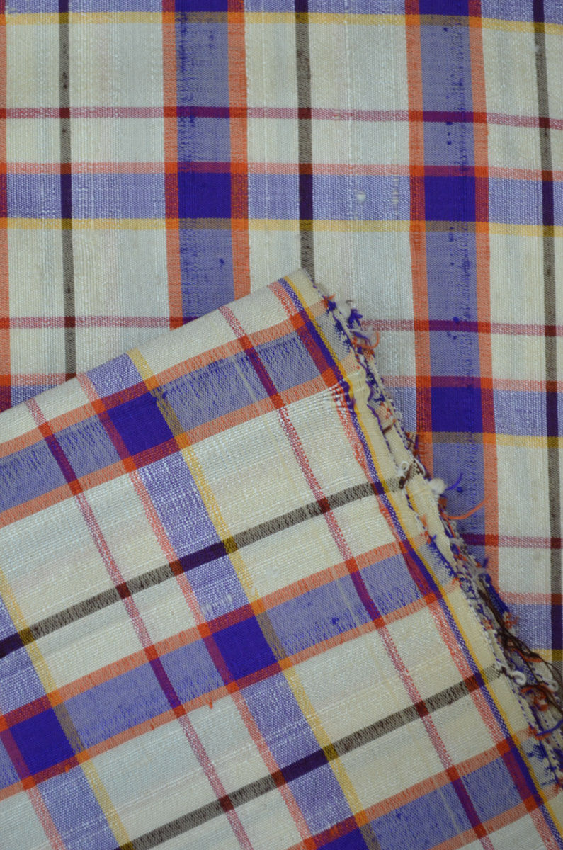 Completely Woven Pure Silk Checkered Handloom Fabric