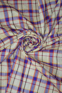 Completely Woven Pure Silk Checkered Handloom Fabric