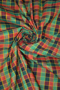 Completely Woven Pure Silk Checkered Handloom Fabric