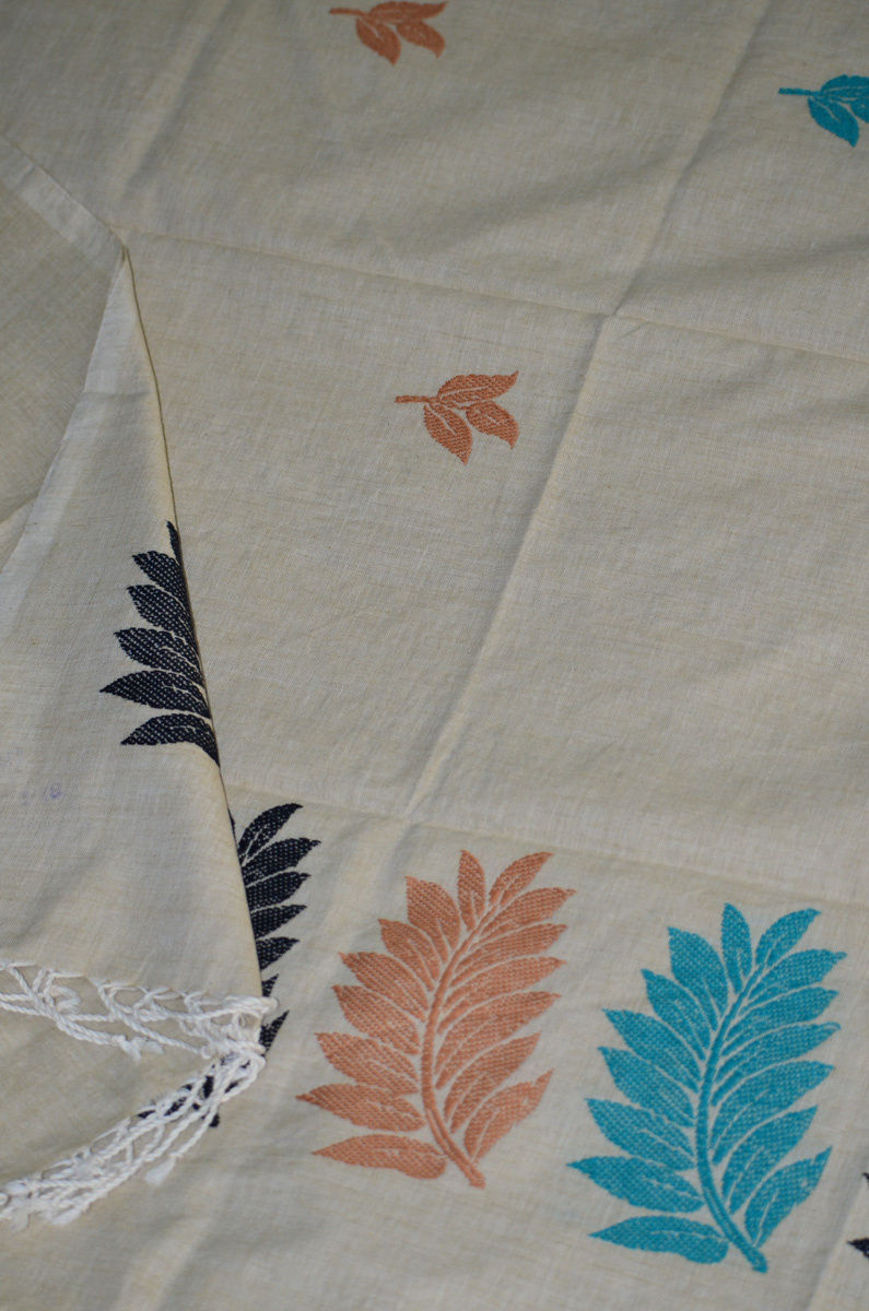 Handloom Mercerised Cotton Woven Leaf Motif  Dupatta