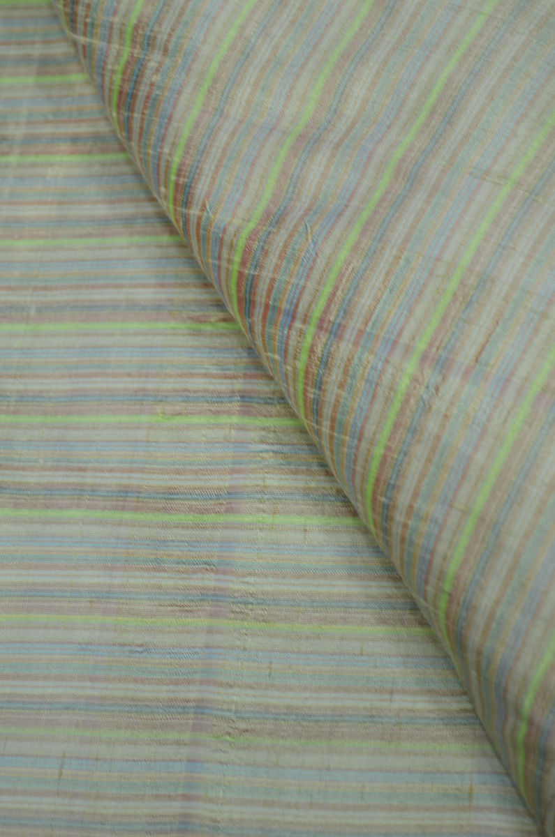 Completely Woven Pure Silk Striped Handloom Fabric