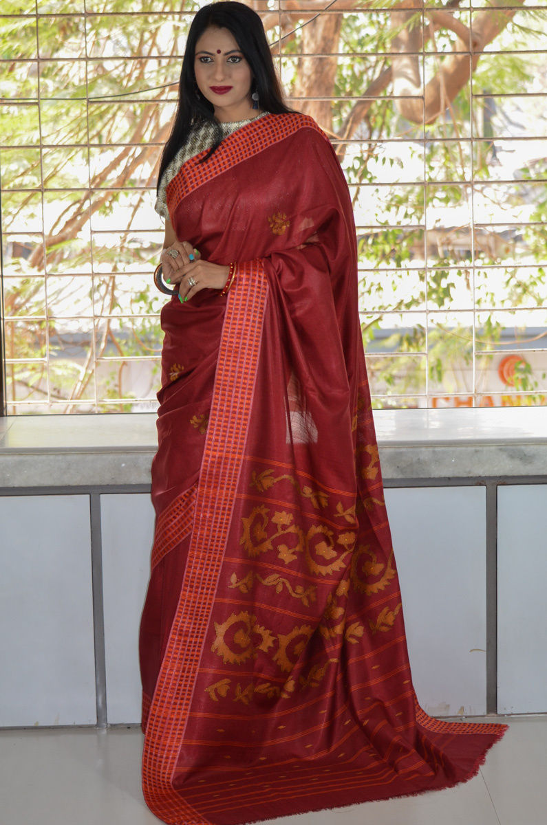 Silk by Cotton Completely Handwoven Moirang Phee Saree