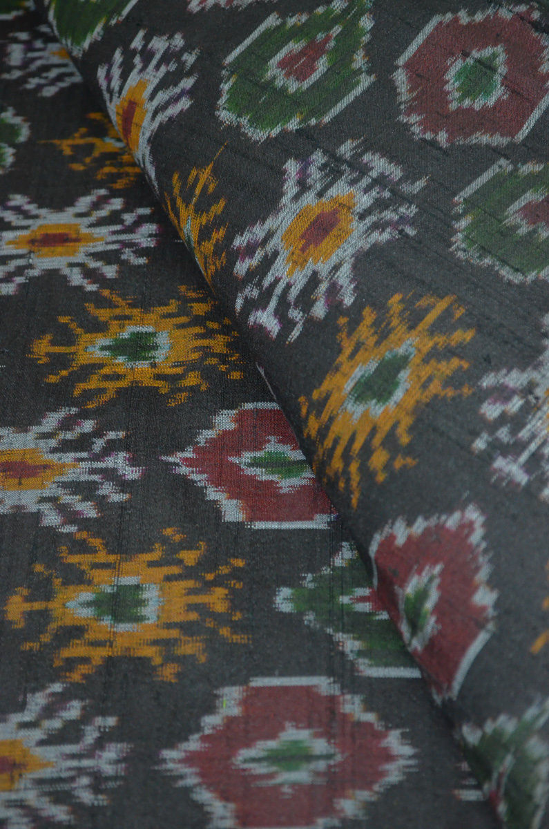Woven Pure Raw Silk Double Ikat Handloom Fabric