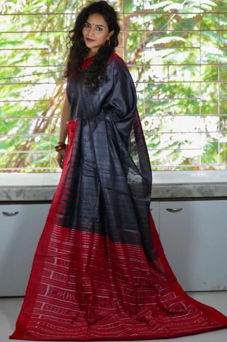 Pure Dupion/Tussar Silk Sambalpuri Handwoven Designer Saree