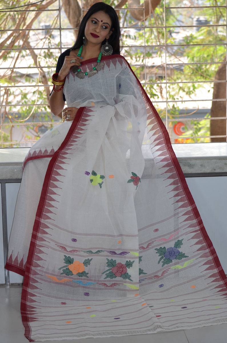 Pure Cotton Completely Handwoven Moirang Phee Saree