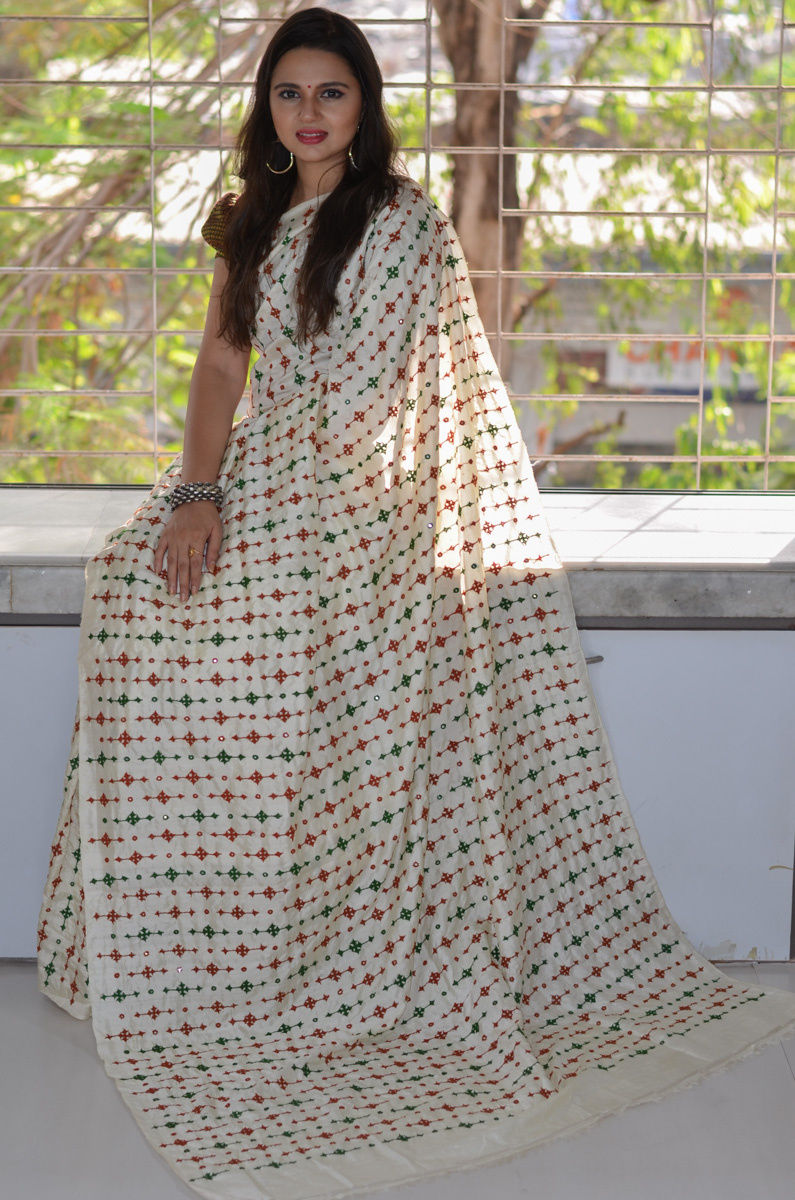 Pure Silk Kantha/Rabari Embroidered Designer Saree (All Over Rabari Work -Throughout the Pallu)