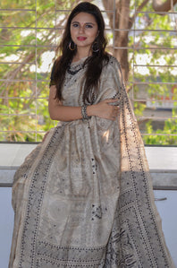Pure Tussar Silk Kantha  Hand - Work Designer Saree