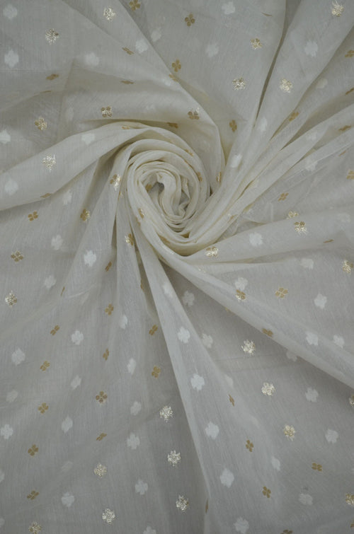 Pure Handloom Cotton by Silk Chanderi Jamdani Zari Butti Fabrics ( TO BUY A QUANTITY OF 1.5,2.5,3.5 PLEASE CALL US AT 9930655009)