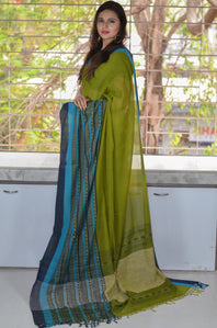 Pure Cotton/Khadi/Linen Double Floral Bordered Begumpuri Handloom Saree (All over woven bootis)