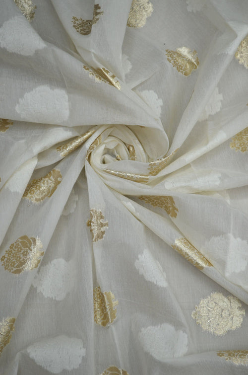 Pure Handloom Cotton by Silk Chanderi Jamdani Zari Butti Fabrics ( TO BUY A QUANTITY OF 1.5,2.5,3.5 PLEASE CALL US AT 9930655009)