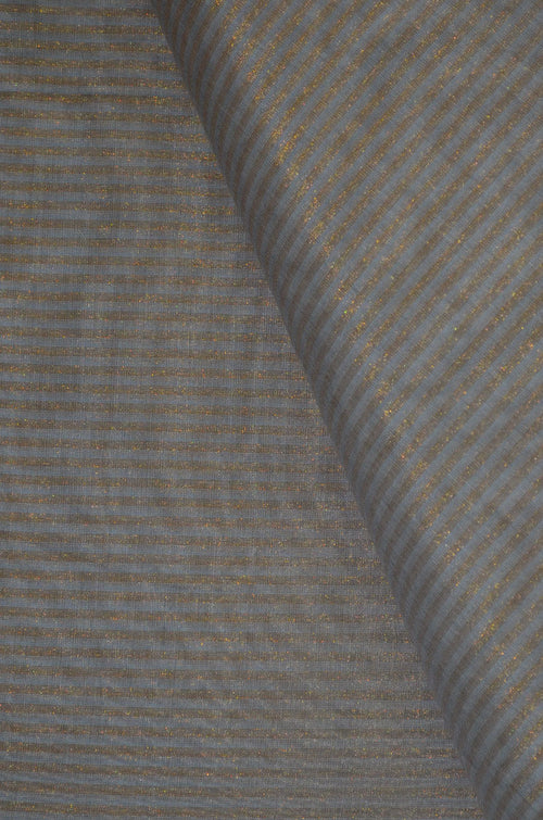 Handloom Pure Silk Chanderi Tissue Golden Zari Based Striped Fabric  ( TO BUY A QUANTITY OF 1.5,2.5,3.5 PLEASE CALL US AT 9930655009)