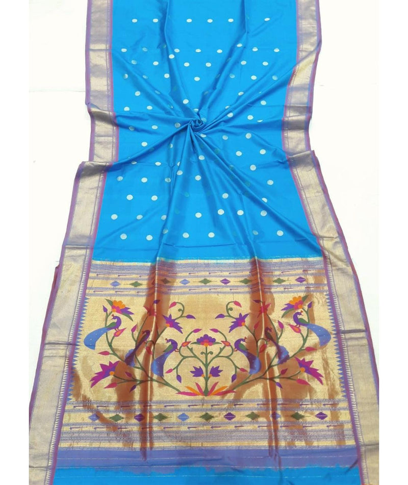 Pure Silk Paithani Peacock Designed Woven Pallu Saree - (This is a double paddar/pallu paithani saree)