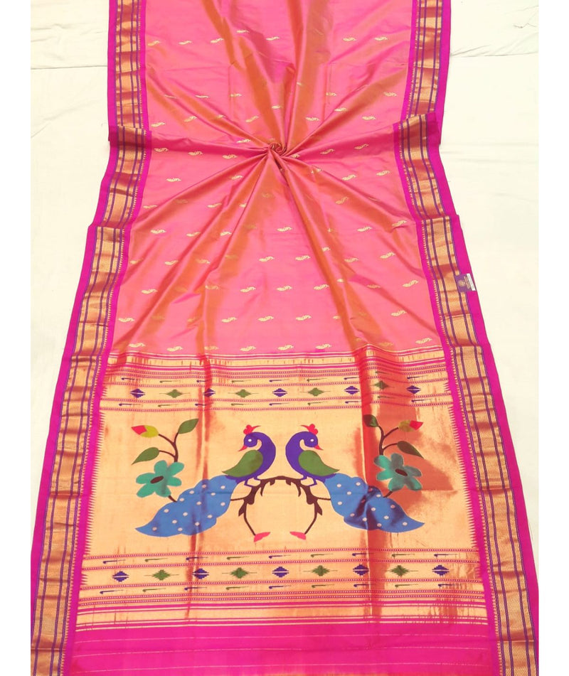 Pure Silk Paithani Peacock Designed Woven Pallu Saree - (This is a double paddar/pallu paithani saree)