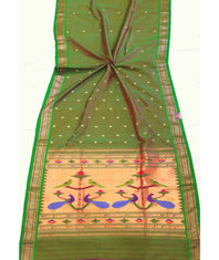 Pure Silk Paithani Saree With Traditional Narali Border Parrot Peacock Designed Woven Pallu - (This is a double tissue paddar/pallu paithani saree).