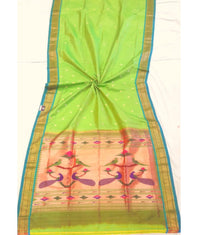 Pure Silk Paithani Saree With Traditional Narali Border Parrot Peacock Designed Woven Pallu - (This is a double tissue paddar/pallu paithani saree).