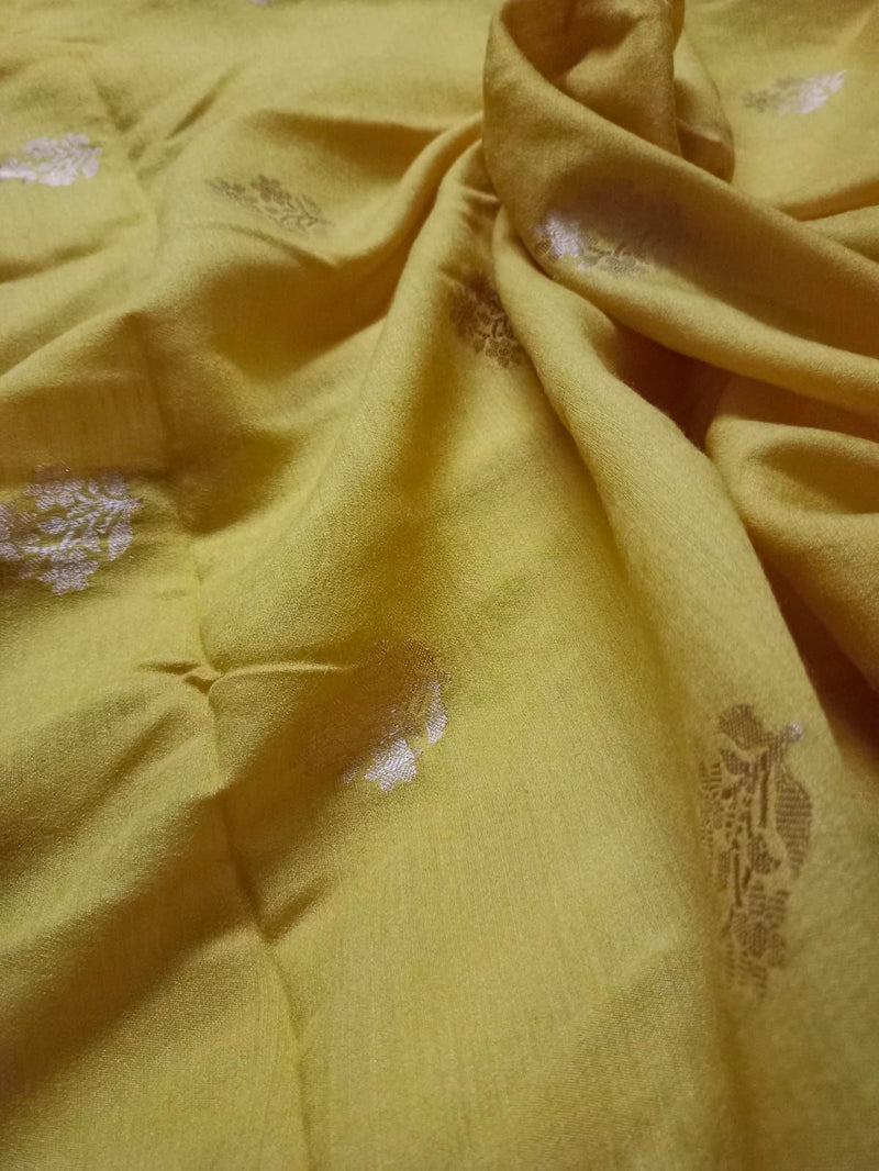 100% Pure Yarn Dyed Kora Muga Woven Butti Handloom Natural Silk Fabric.