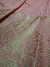 100% Pure Yarn Dyed Muga Tussar Handloom Silk Fabric, with a broad woven one sided border.