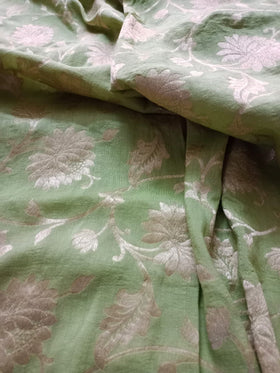 100% Pure Muga Tussar Yarn Dyed Full Jaal  Floral Motif Woven Handloom Silk Fabric