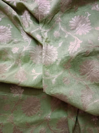 100% Pure Muga Tussar Yarn Dyed Full Jaal  Floral Motif Woven Handloom Silk Fabric