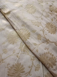 100% Pure Muga Tussar Full Jaal  Floral Motif Woven Handloom Silk Fabric