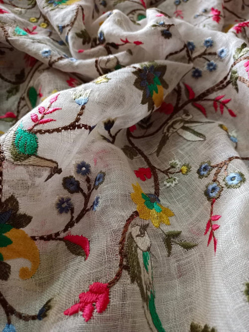 Handwoven Pure Linen Full Jaal Machine Embroidered Fabric