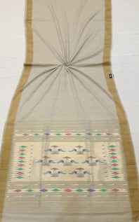 Traditional Belt Border Peacock Designed Woven Pure Mercerised Cotton Paithani Saree (This saree is a suttle light olive green shade)