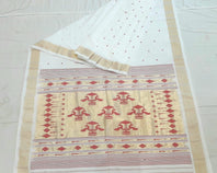 Traditional Belt Border Peacock Designed Woven Pure Mercerised Cotton Paithani Saree (This saree is a beautiful milk white saree with a exclusively woven designer paddar)