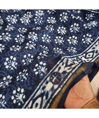 Indigo Block Printed Cotton Silk Handwoven Chanderi Sarees